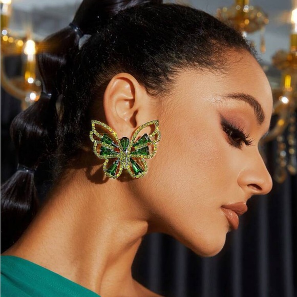 1pair Butterfly Shaped Earrings Full Of Rhinestones - Picture 3 of 3